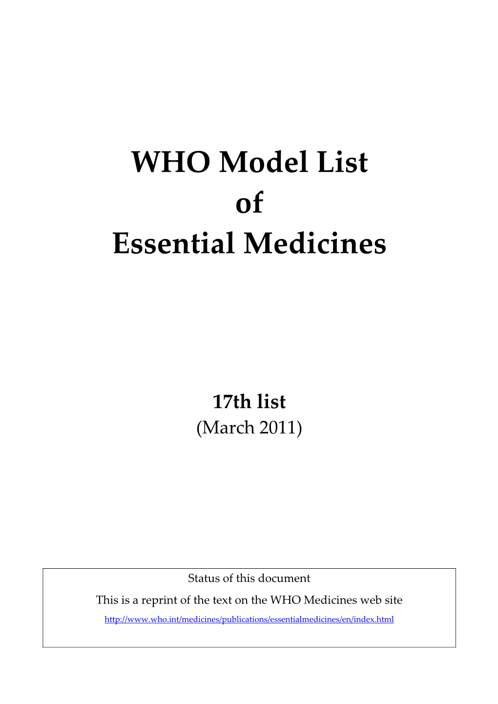 WHO Model List of Essential Medicines