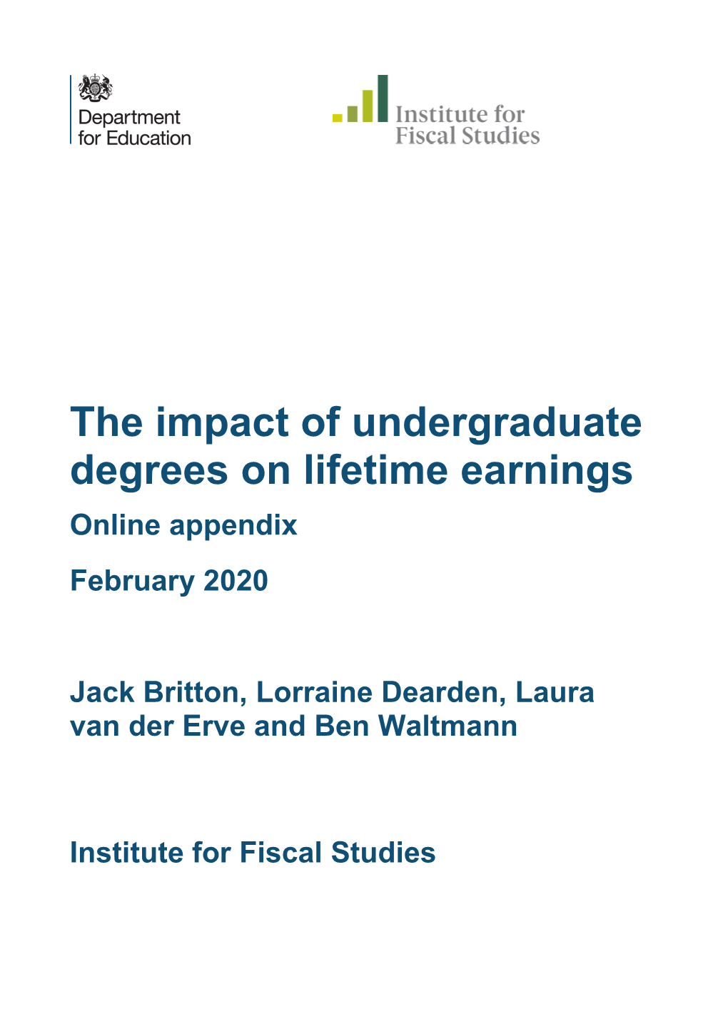 The Impact of Undergraduate Degrees on Lifetime Earnings Online Appendix February 2020