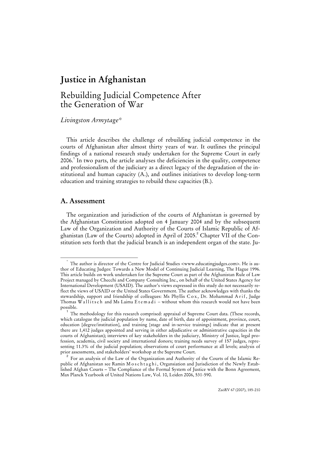 Justice in Afghanistan Rebuilding Judicial Competence After the Generation of War