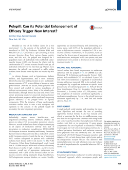 Polypill: Can Its Potential Enhancement of Efﬁcacy Trigger New Interest? Jennifer Chao, Sameer Bansilal New York, NY, USA