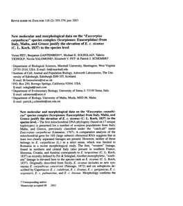 New Molecular and Morphological Data on the "Euscorpius Carpathicus" Species Complex (Scorpiones: Euscorpiidae) from I