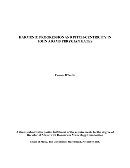 Harmonic Progression and Pitch-Centricity in John Adams Phrygian Gates