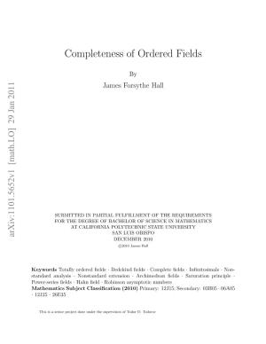 Completeness of Ordered Fields