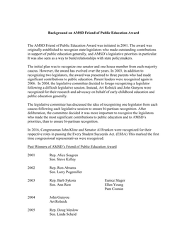 Background on AMSD Friend of Public Education Award