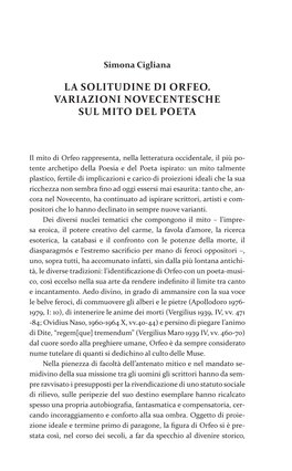 La Solitudine Di Orfeo. Variazioni Novecentesche Sul Mito Del Poeta