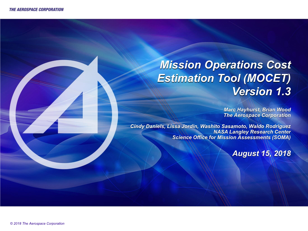 Mission Operations Cost Estimation Tool (MOCET) Version 1.3
