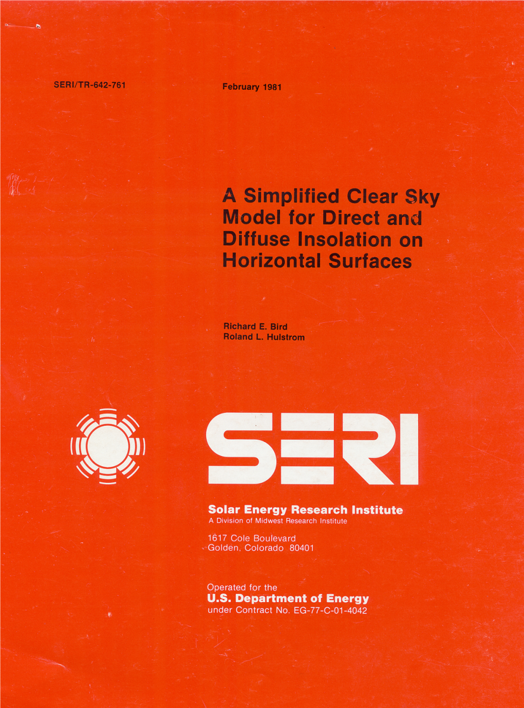 A Simplified Clear Sky Model for Direct and Diffuse Insolation on Horizontal Surfaces
