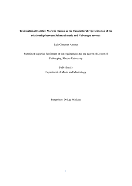 Transnational Habitus: Mariem Hassan As the Transcultural Representation of the Relationship Between Saharaui Music and Nubenegra Records