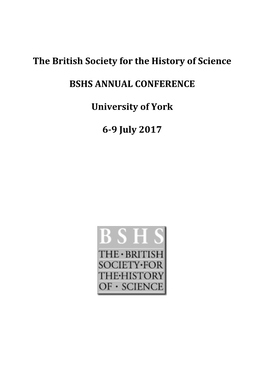 The British Society for the History of Science BSHS ANNUAL