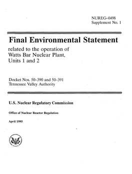Final Environmental Statement Related to the Operation of Watts Bar Nuclear Plant, Units 1 and 2