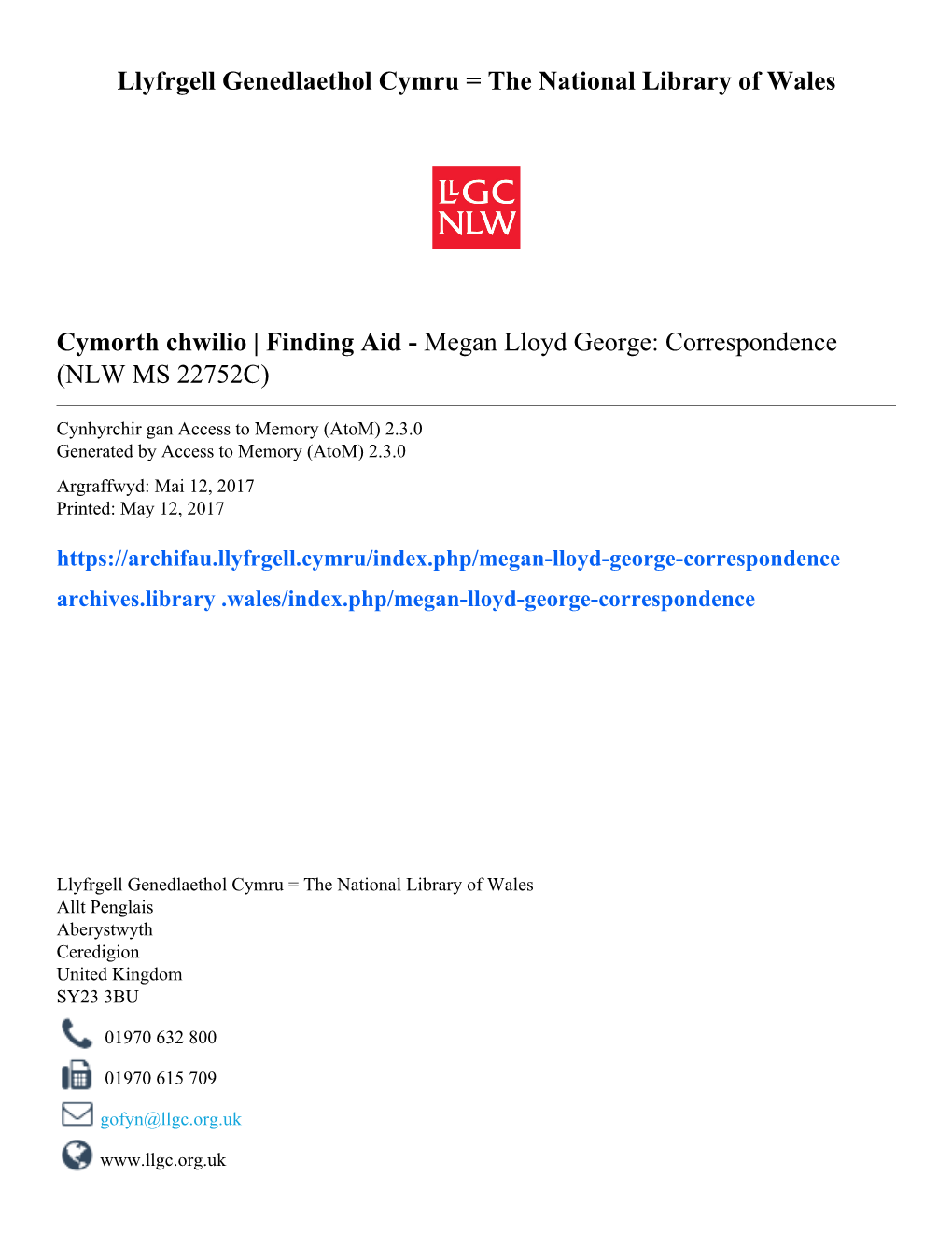 Megan Lloyd George: Correspondence (NLW MS 22752C)