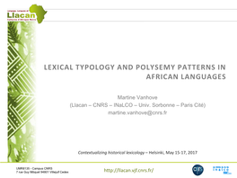 Lexical Typology and Polysemy Patterns in African Languages