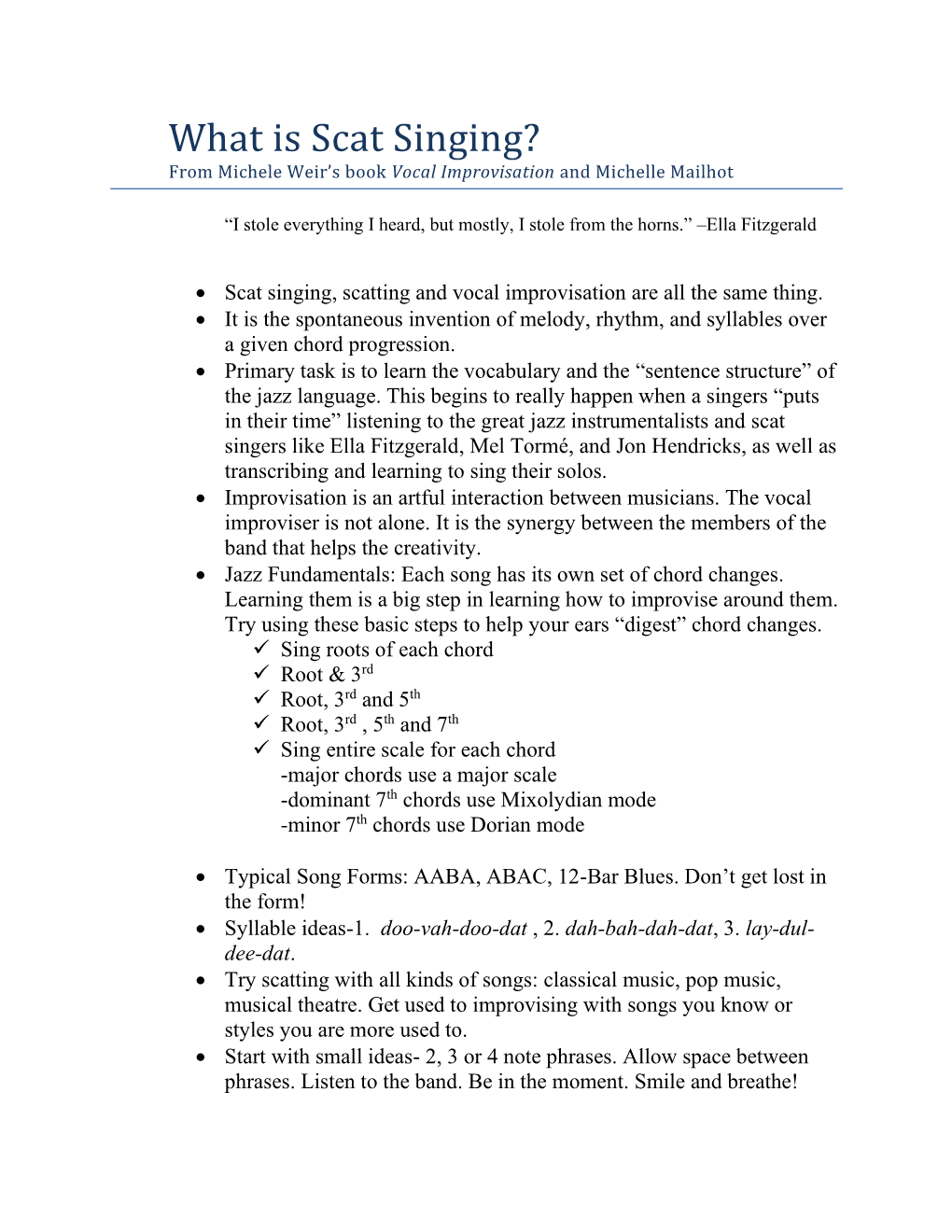 What Is Scat Singing? from Michele Weir’S Book Vocal Improvisation and Michelle Mailhot