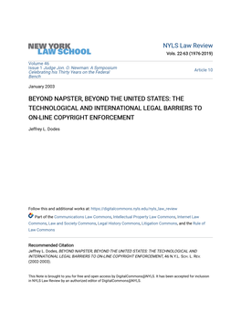Beyond Napster, Beyond the United States: the Technological and International Legal Barriers to On-Line Copyright Enforcement