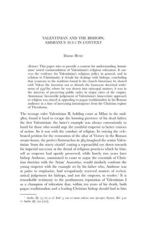 Valentinian and the Bishops: Ammianus 30.9.5 in Context