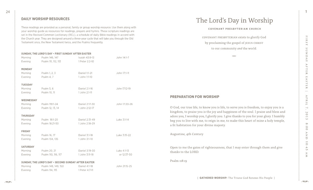 The Lord's Day in Worship