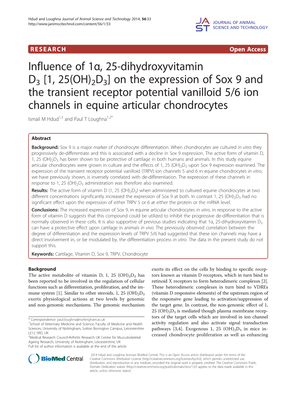 Influence of 1Α, 25-Dihydroxyvitamin D3 [1, 25(OH)2D3] on The