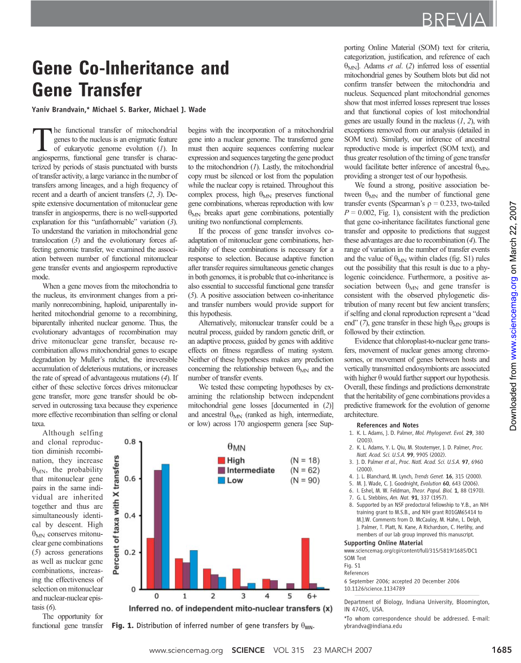 Gene Co-Inheritance and Gene Transfer BREVIA