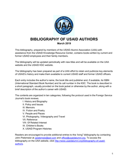 BIBLIOGRAPHY of USAID AUTHORS March 2019