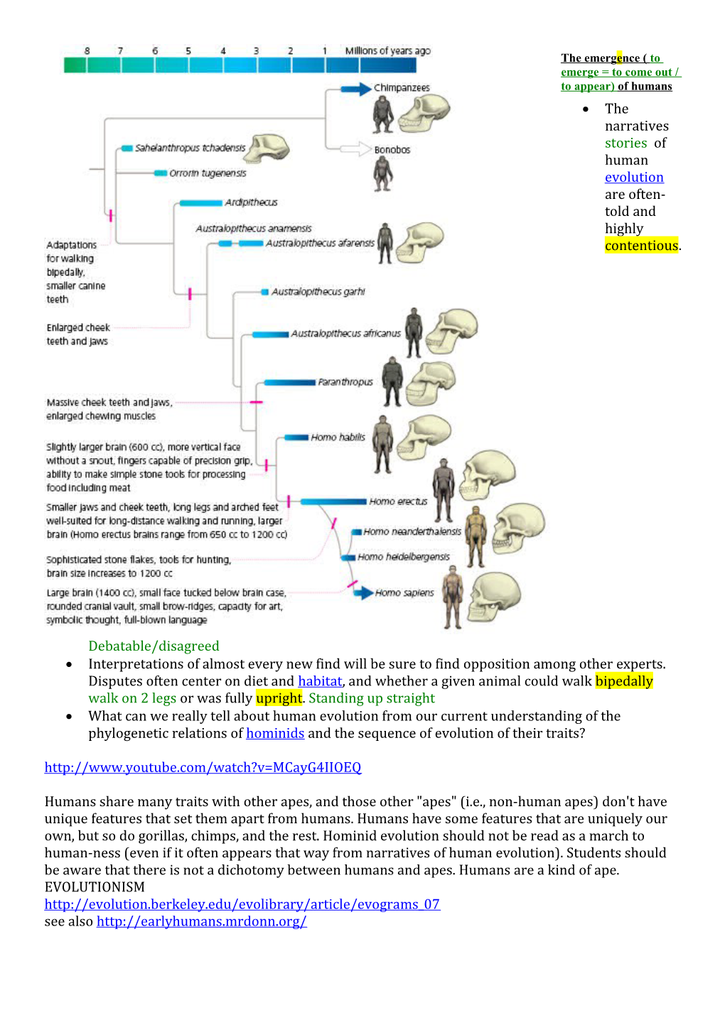 The Emergence ( to Emerge = to Come out / to Appear) of Humans