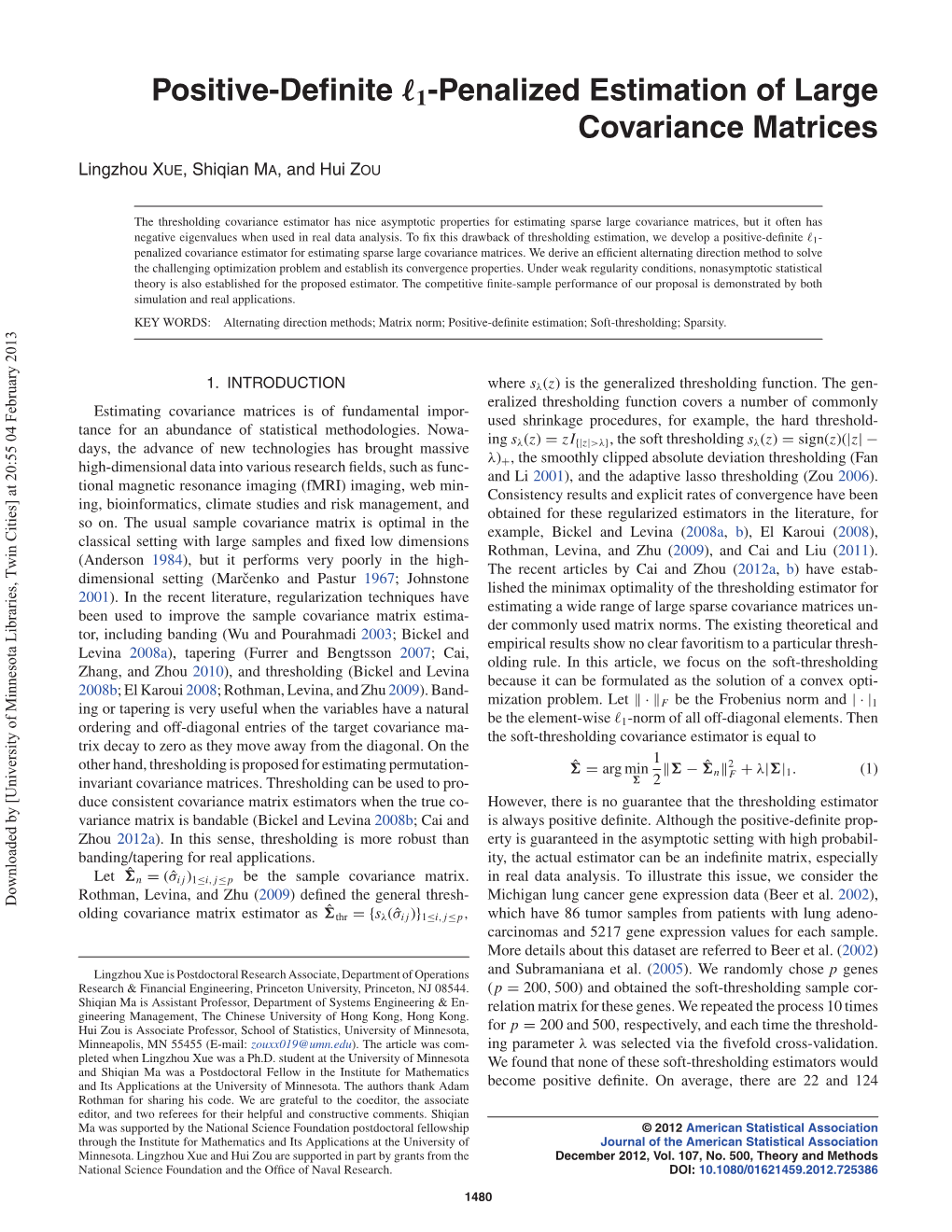 Positive-Definite ℓ1-Penalized Estimation of Large Covariance