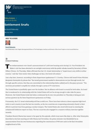 Settlement Snafu | the Washington Institute