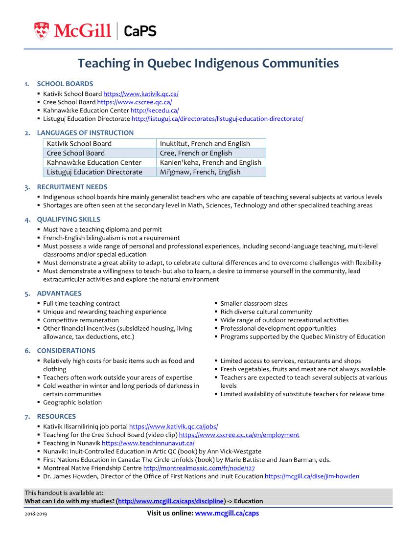 Teaching in Quebec Indigenous Communities