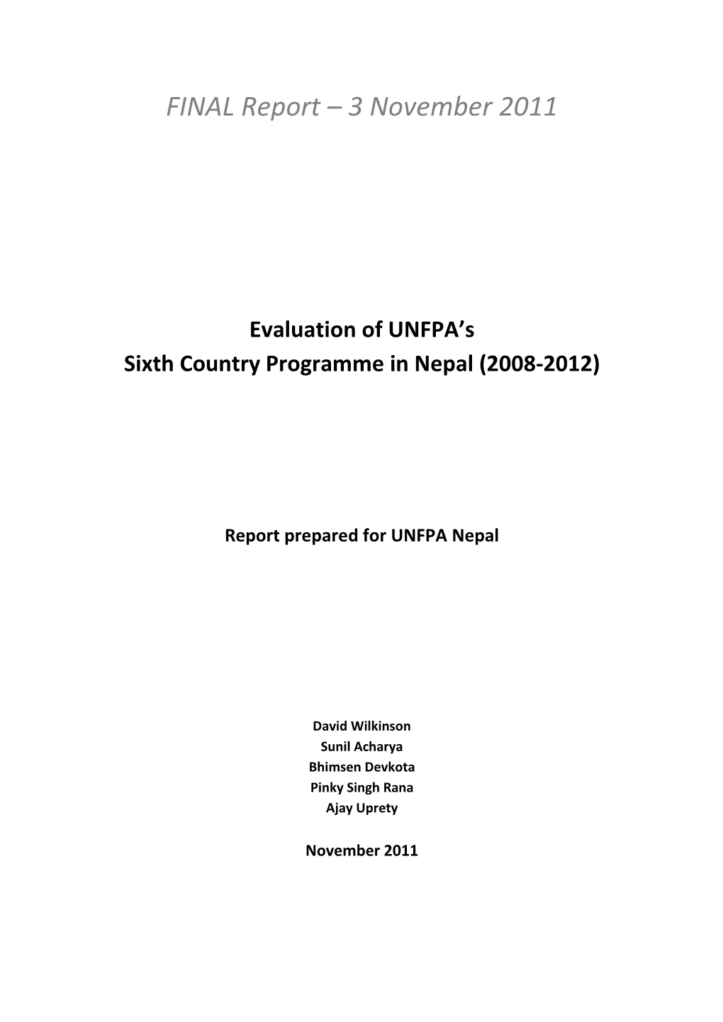 FINAL Report – 3 November 2011