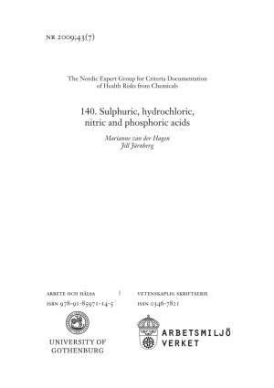 140. Sulphuric, Hydrochloric, Nitric and Phosphoric Acids