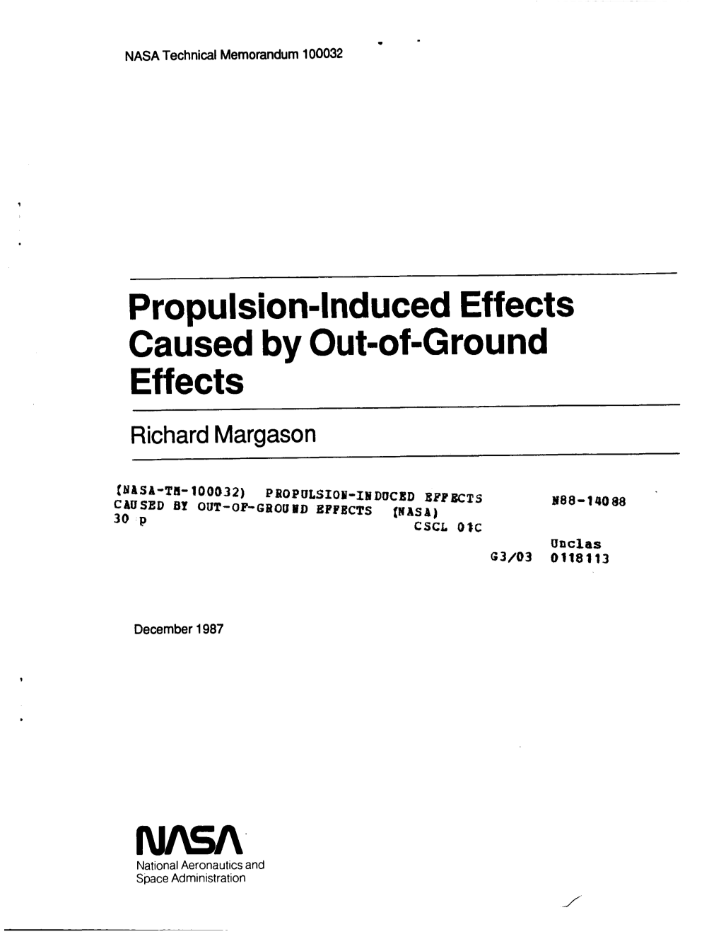 Propulsion-Induced Effects Caused by Out-Of-Ground Effects Richard Margason