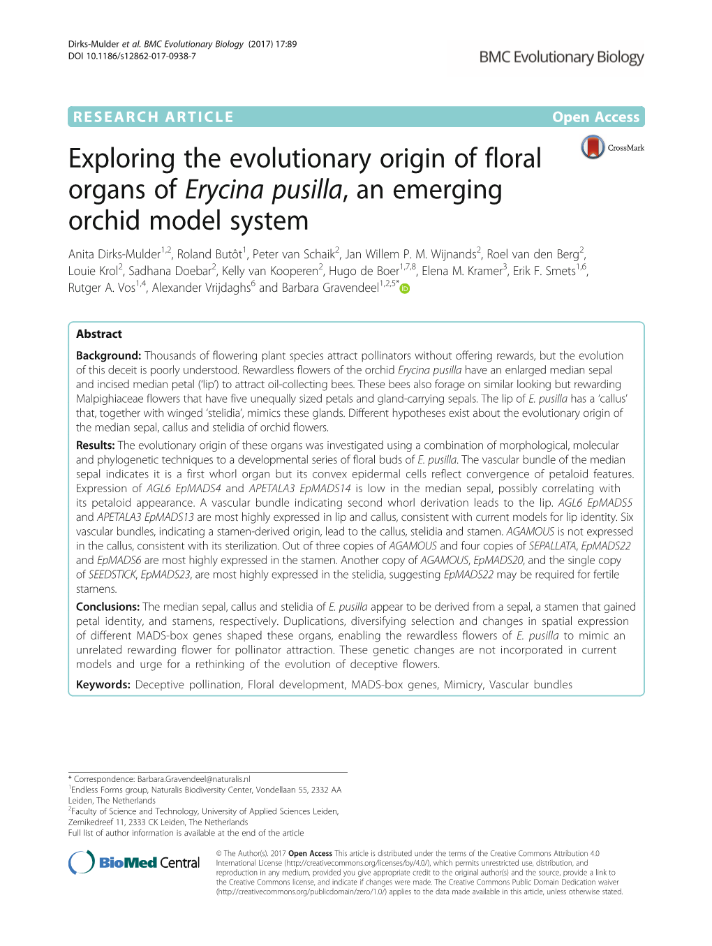 Exploring the Evolutionary Origin of Floral Organs of Erycina Pusilla, An