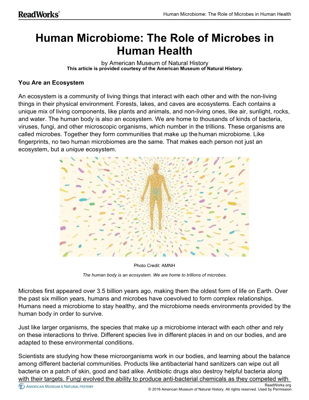 Human Microbiome: the Role of Microbes in Human Health