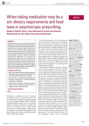 When Taking Medication May Be a Sin: Dietary Requirements and Food Laws