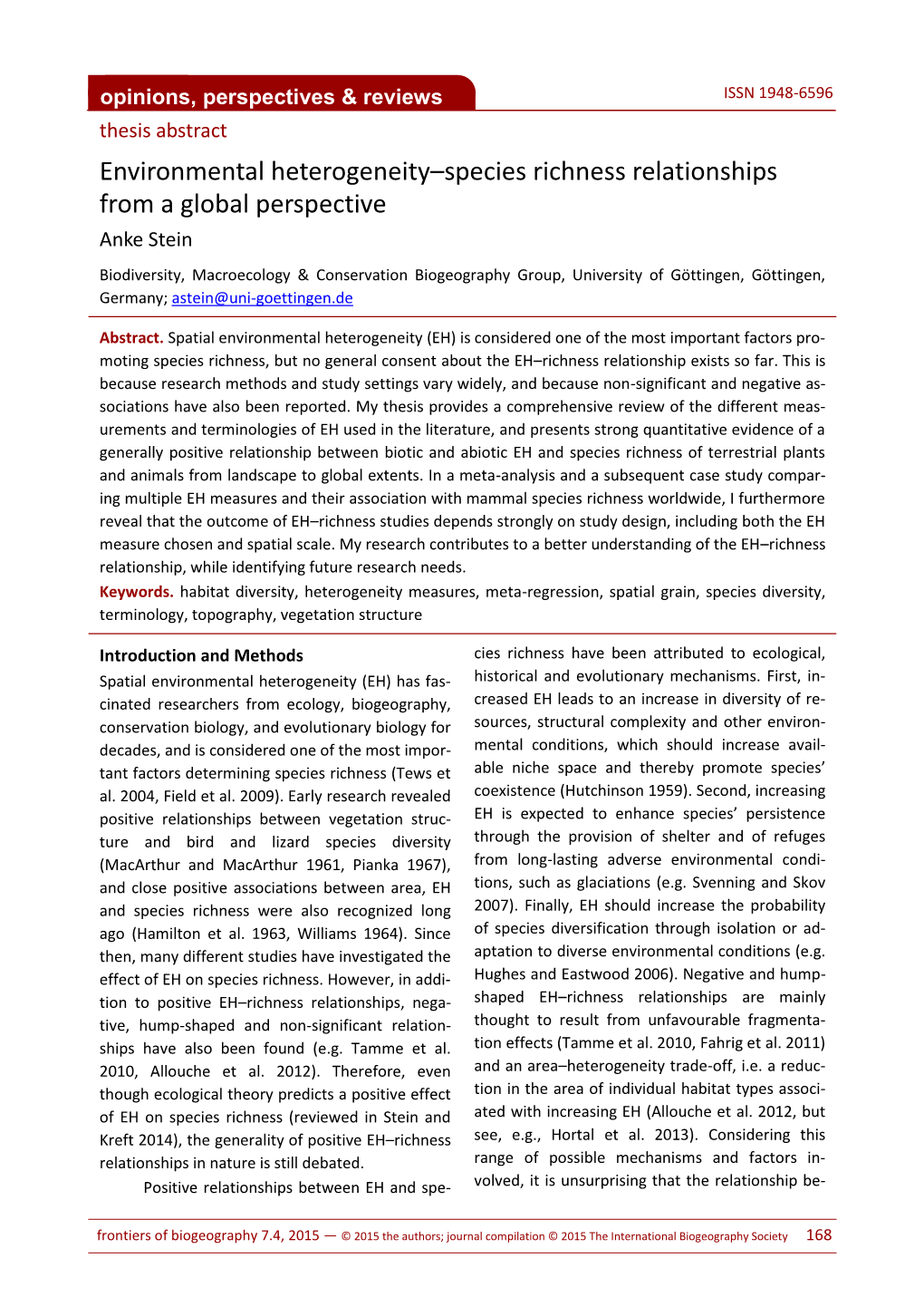 Environmental Heterogeneity–Species Richness Relationships from a Global