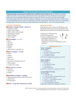 MAKE YOUR OWN SALAD DRESSING Salad Dressing Is an Easy and Versatile Way to Add Interest to What We Eat