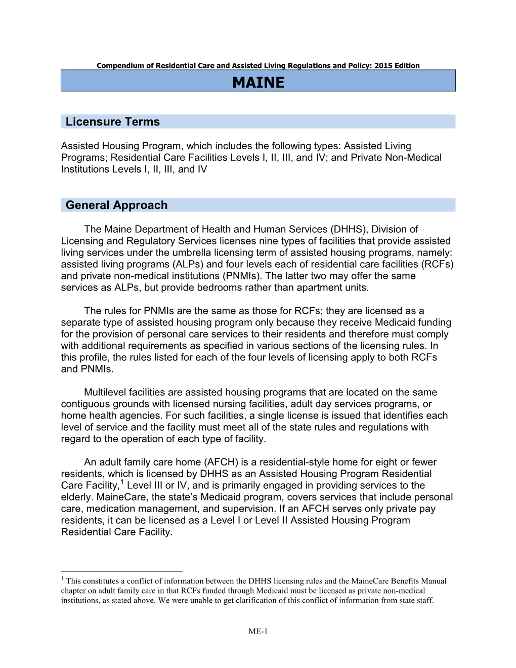 Residential Care/Assisted Living Compendium: Maine