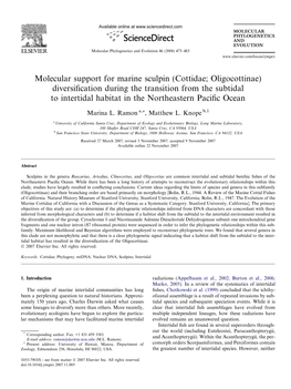 Molecular Support for Marine Sculpin (Cottidae; Oligocottinae)