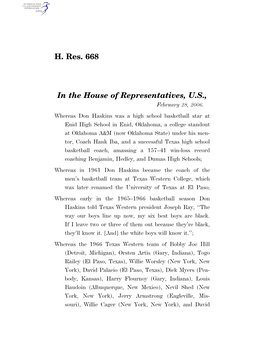 H. Res. 668 in the House of Representatives, U.S