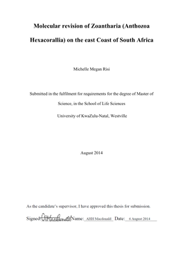 Molecular Revision of Zoantharia (Anthozoa Hexacorallia) on the East Coast of South Africa