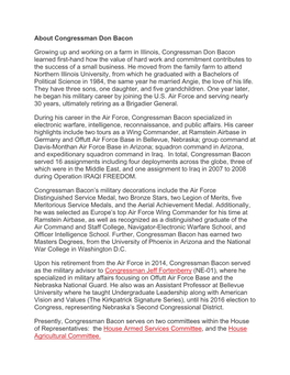 About Congressman Don Bacon Growing up and Working on a Farm in Illinois, Congressman Don Bacon Learned First-Hand How the Value