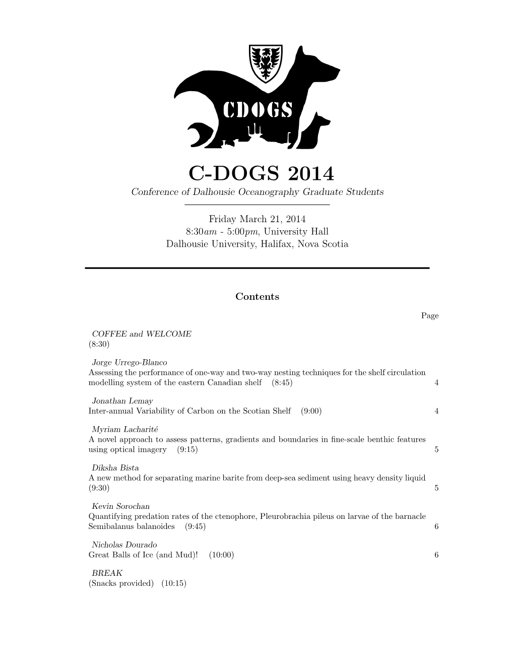C-DOGS 2014 Conference of Dalhousie Oceanography Graduate Students