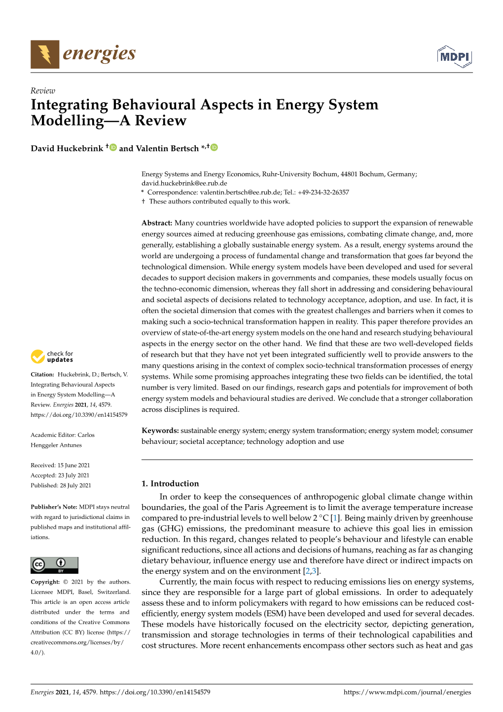 Integrating Behavioural Aspects in Energy System Modelling—A Review