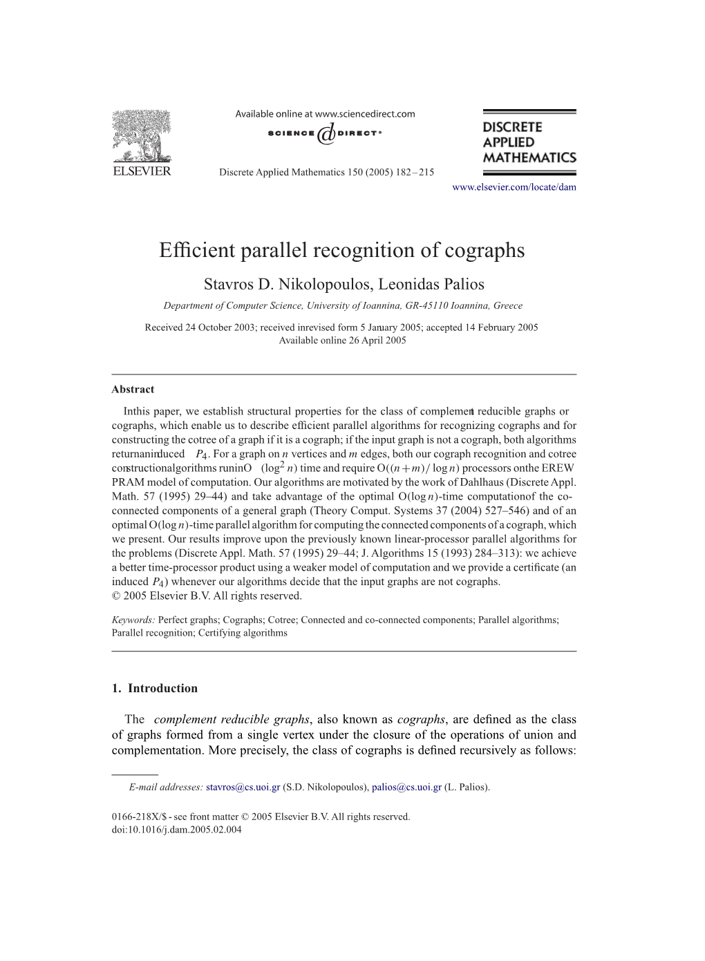 Efficient Parallel Recognition of Cographs