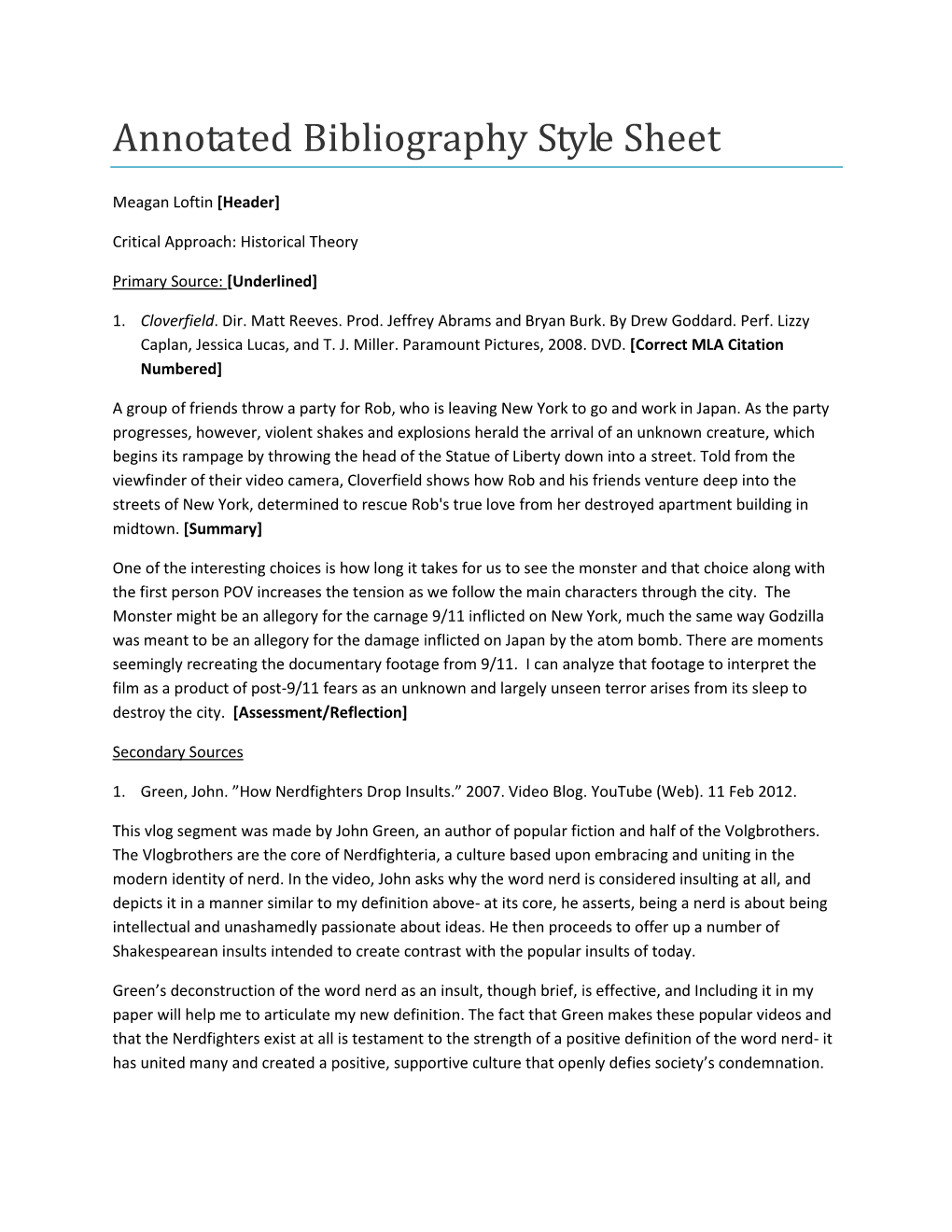 Annotated Bibliography Style Sheet