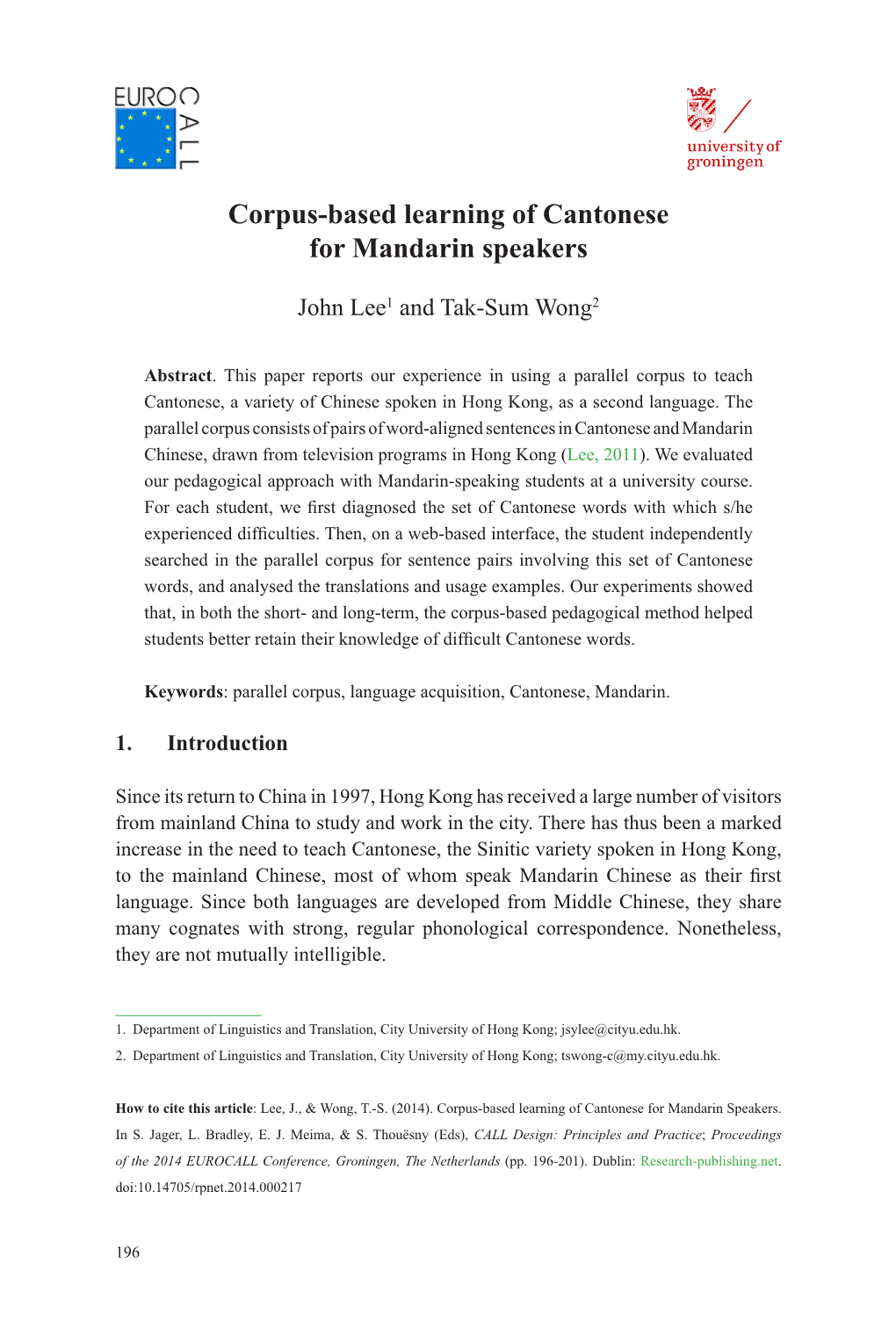 Corpus-Based Learning of Cantonese for Mandarin Speakers