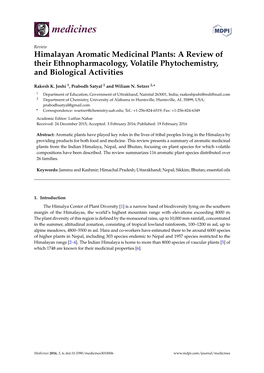 Himalayan Aromatic Medicinal Plants: a Review of Their Ethnopharmacology, Volatile Phytochemistry, and Biological Activities