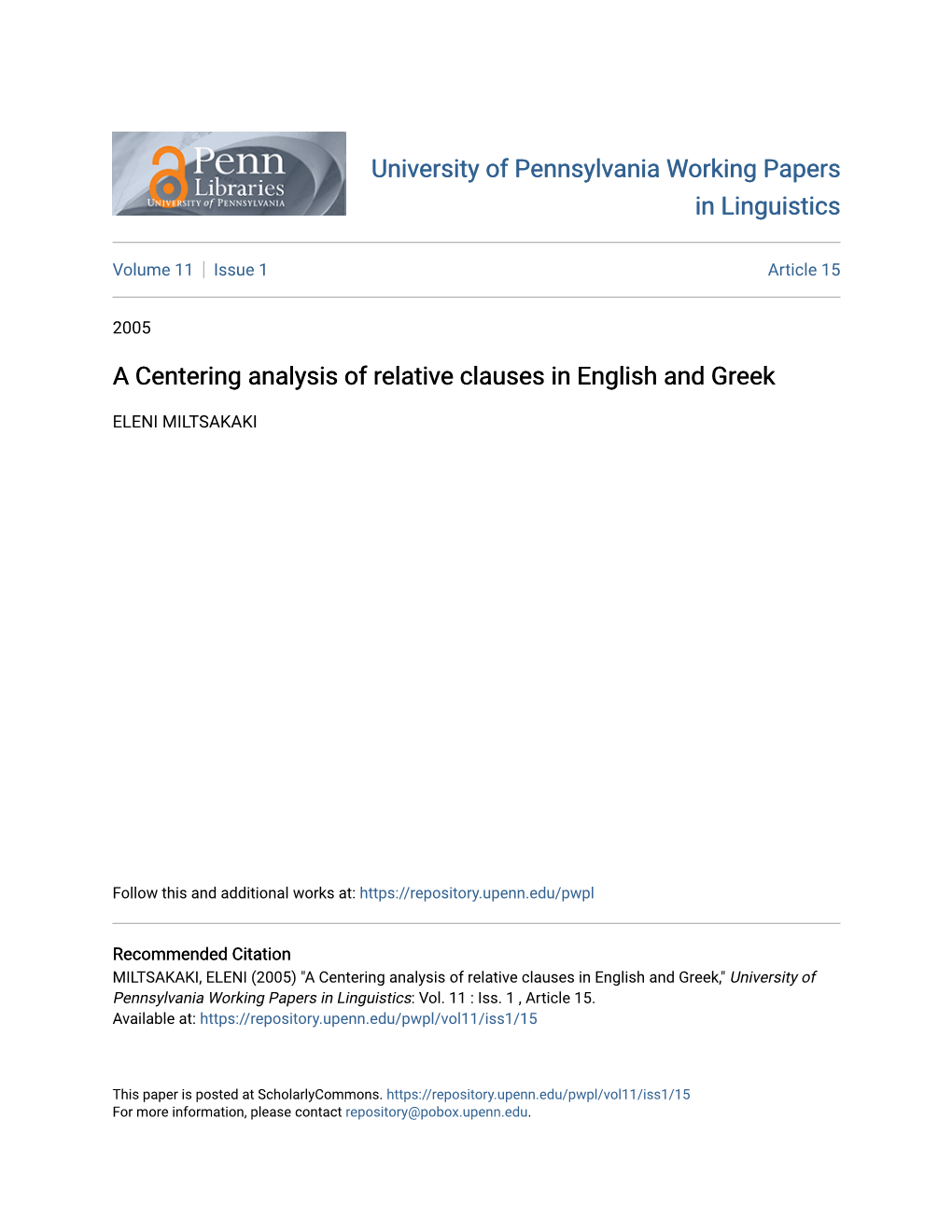 A Centering Analysis of Relative Clauses in English and Greek