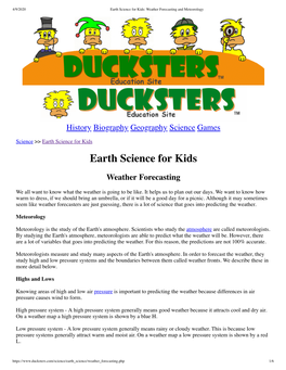 Earth Science for Kids Weather Forecasting