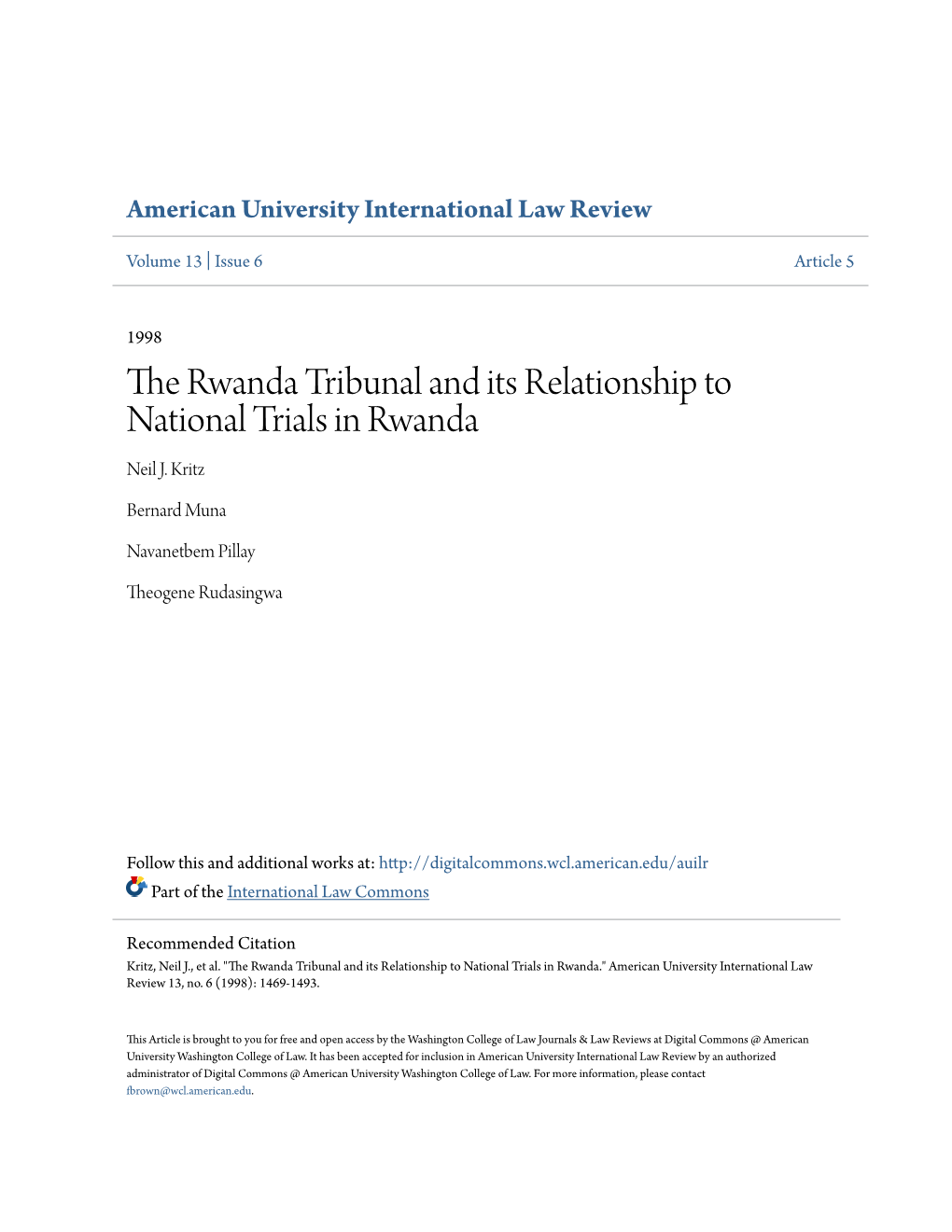 The Rwanda Tribunal and Its Relationship to National Trials in Rwanda