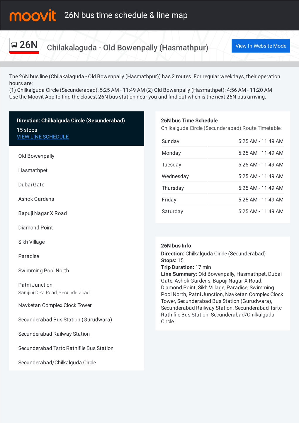 26N Bus Time Schedule & Line Route